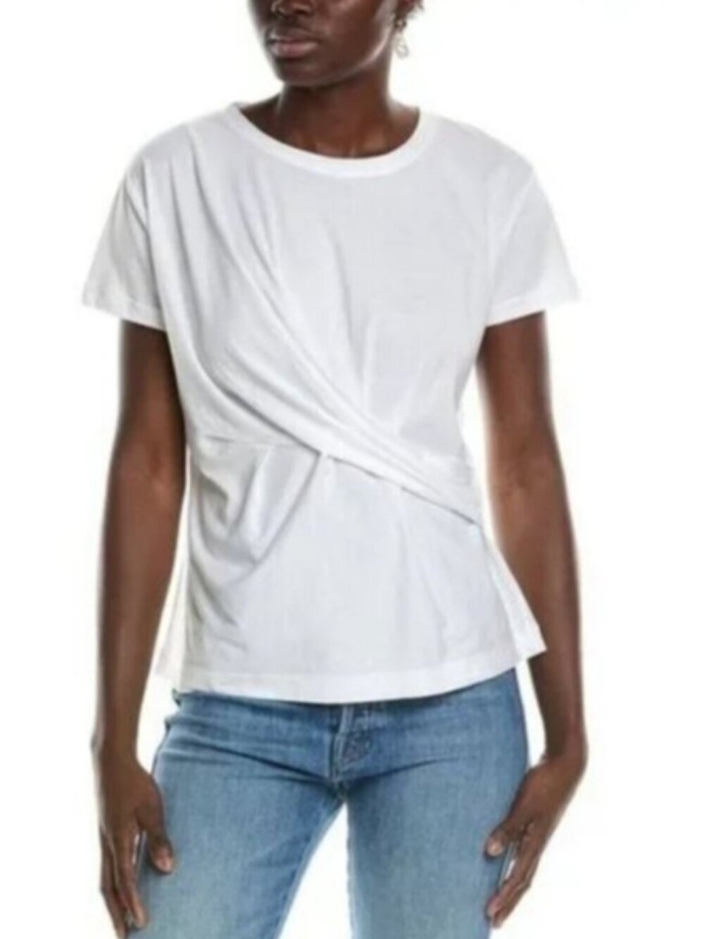 Cabi swag tee shirt blouse top knit cotton white twist waist stretch new X-Small